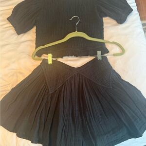 Free People Black Textured Top and Skirt Set